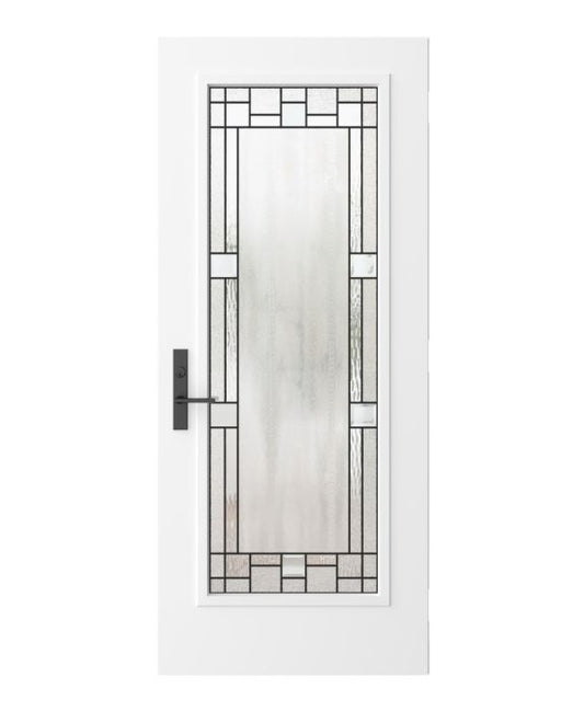 Door Glass Insert: Portrait Decorative Glass Black Patina Caming Non Impact Flat-Frame