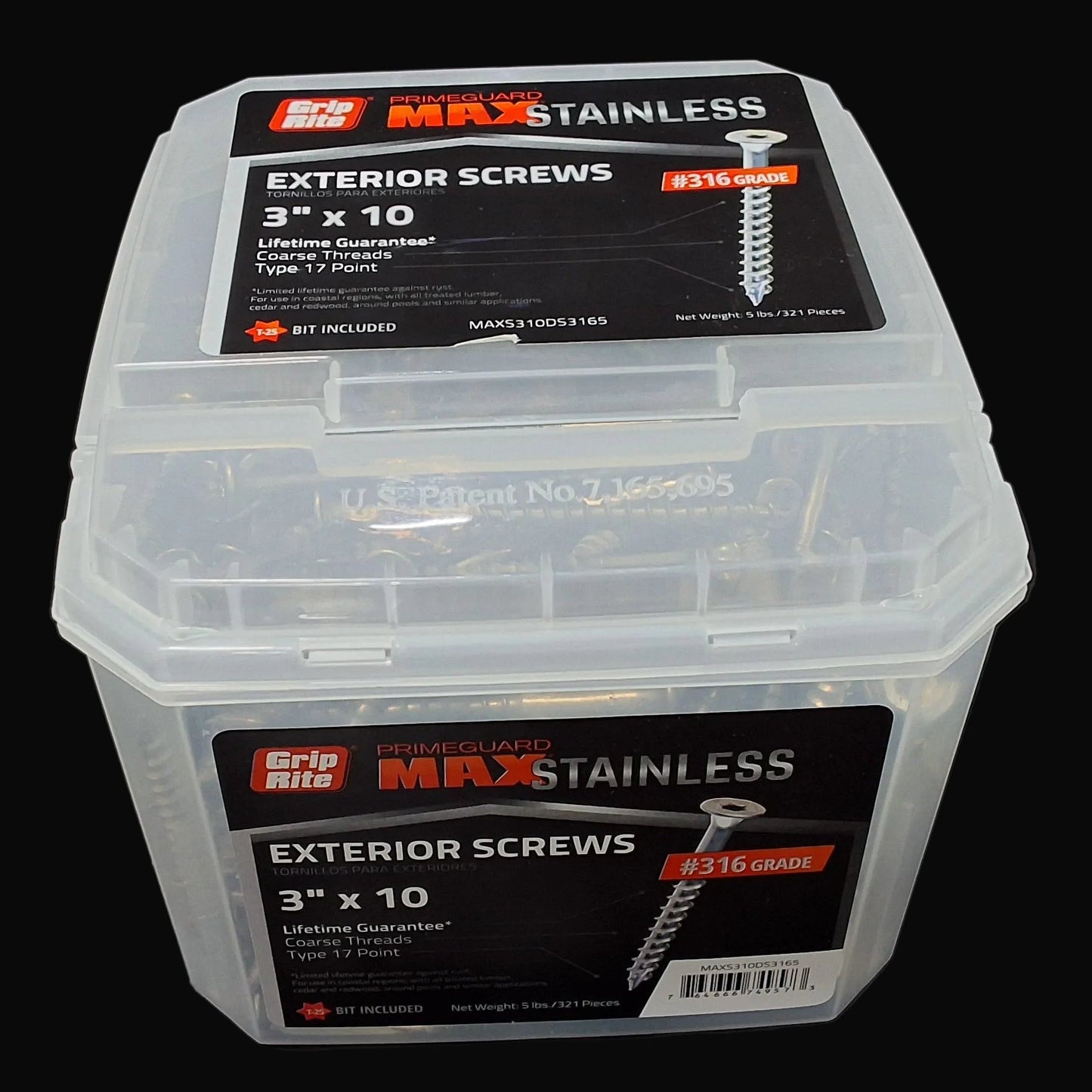 Grip-Rite: MAXS1588DS3165 3" x 10 Coarse Threat Stainless Steel Type 17 Point Max Stainless #316 Grade