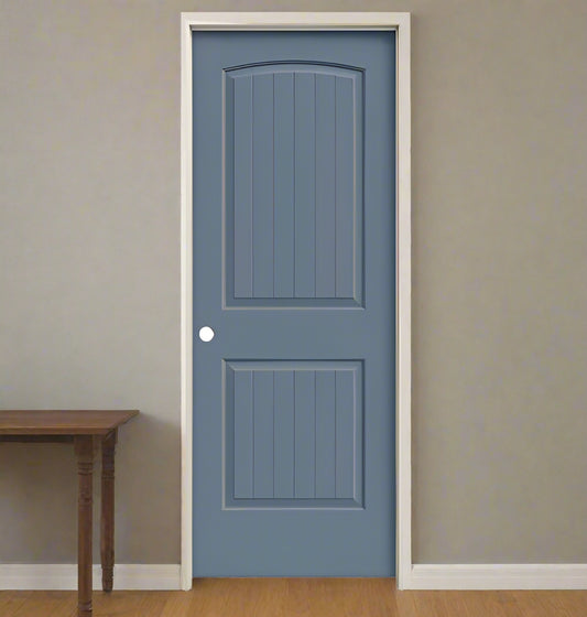 PreHung: SanteFe 6/8(80") Primed Moulded Smooth 2-Panel Squaretop Plank Raised Hollow Core Slab 1 3/8"